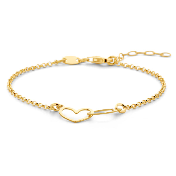Bijora Armband Herz/Kreis aus 925 Sterling Silber, vergoldet – feine Goldkette mit Herz- und Kreisanhängern, elegant poliert, Gesamtansicht auf weißem Hintergrund.