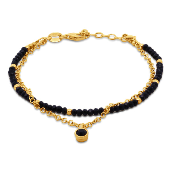 Bijora Armband 2-reihig mit schwarzen Kristallen aus recyceltem 925 Silber – vergoldet, facettierte Steine Ø 2,8 mm, edles Design, Gesamtansicht auf weißem Hintergrund.