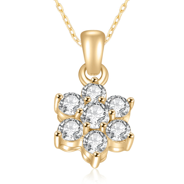 Bijora Lovebird Collier aus 925 Sterling Silber, vergoldet – filigrane Halskette mit Lovebird-Anhänger und 7 weißen Zirkonia-Steinen, Gesamtansicht auf weißem Hintergrund.