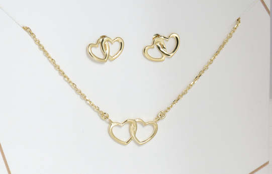 Bijora Set Collier & Ohrstecker Herz aus 925 Sterling Silber, vergoldet – elegantes Schmuckset mit Herzanhängern, Gesamtansicht auf weißem Hintergrund.