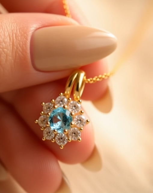 nahaufnahme des blatopas collier in der hand haltend.