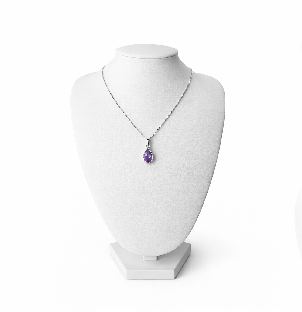 Amethyst Collier aus 925 Sterling Silber in Tropfenform
