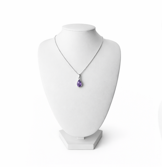 Amethyst Collier aus 925 Sterling Silber in Tropfenform
