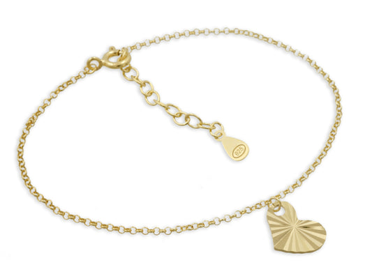 Bijora Armband mit diamantiertem Herz aus 925 Sterling Silber, 18k vergoldet – zarte Goldkette mit funkelndem Herzanhänger, Gesamtansicht auf weißem Hintergrund.