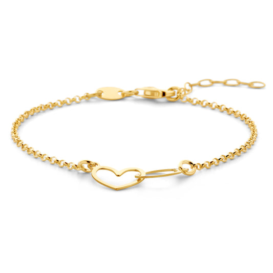 Bijora Armband Herz/Kreis aus 925 Sterling Silber, vergoldet – feine Goldkette mit Herz- und Kreisanhängern, elegant poliert, Gesamtansicht auf weißem Hintergrund.