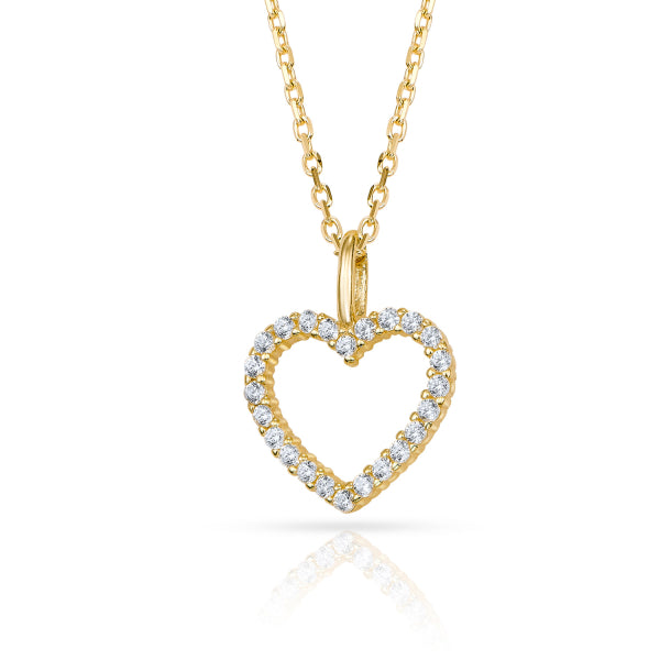 Bijora Collier mit Herzanhänger und 24 Zirkonia aus 333 Echtgold (8 Karat) – feine Ankerkette, 42 + 3 cm, romantisches Herzdesign, Gesamtansicht auf weißem Hintergrund.