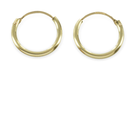 Bijora Creolen mit Scharnier aus 585 Echtgold (14 Karat) – Ø 13 mm, Stärke 1,2 mm, gefertigt in Deutschland aus recyceltem Gold, Gesamtansicht auf weißem Hintergrund.