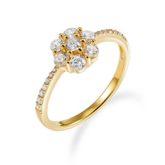 Bijora Damenring mit 21 Zirkonia aus recyceltem 925 Silber – 1µ vergoldet & teilrhodiniert, ca. 5,5 mm breit, edles Bicolor-Design, Gesamtansicht auf weißem Hintergrund.