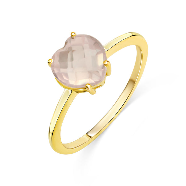 Bijora Damenring Herz mit echtem Rosenquarz aus 333 Echtgold (8 Karat) – facettierter Edelstein ca. 8 × 8 mm, nachhaltiger Goldring, Gesamtansicht auf weißem Hintergrund.