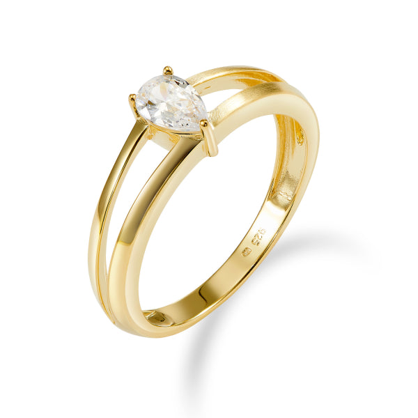 Bijora Damenring Tropfen mit Zirkonia aus recyceltem 925 Silber – 1µ vergoldet & teilrhodiniert, ca. 6,2 × 4 mm Stein, Gesamtansicht auf weißem Hintergrund.