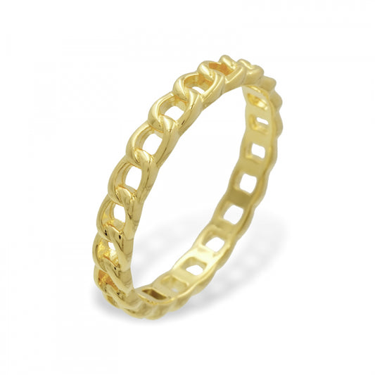 Bijora Kettenring aus recyceltem 925 Silber – 18 Karat vergoldet, ca. 3 mm breit, edles Kettendesign, hochglanzpoliert, Gesamtansicht auf weißem Hintergrund.