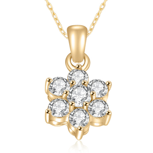 Bijora Lovebird Collier aus 925 Sterling Silber, vergoldet – filigrane Halskette mit Lovebird-Anhänger und 7 weißen Zirkonia-Steinen, Gesamtansicht auf weißem Hintergrund.