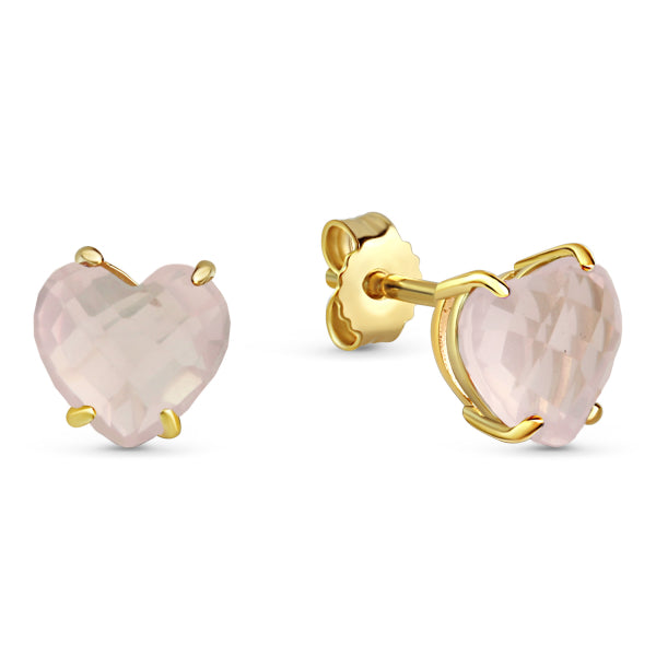 Bijora Ohrstecker Herz mit echtem Rosenquarz aus 333 Echtgold (8 Karat) – facettierte Herzform, zart rosé schimmernd, Gesamtansicht auf weißem Hintergrund.