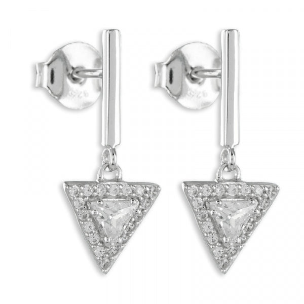 Bijora Ohrstecker aus 925 Sterling Silber, rhodiniert – modernes Dreiecksdesign mit 38 funkelnden Zirkonia-Steinen, eleganter Ohrschmuck, Gesamtansicht auf weißem Hintergrund.