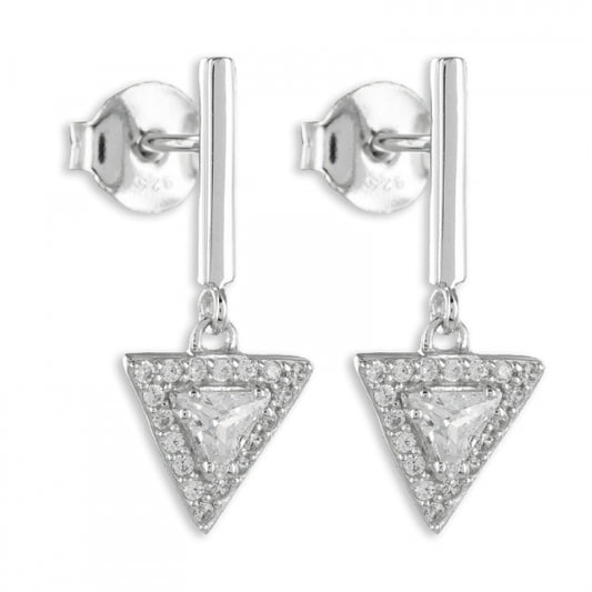 Bijora Ohrstecker aus 925 Sterling Silber, rhodiniert – modernes Dreiecksdesign mit 38 funkelnden Zirkonia-Steinen, eleganter Ohrschmuck, Gesamtansicht auf weißem Hintergrund.