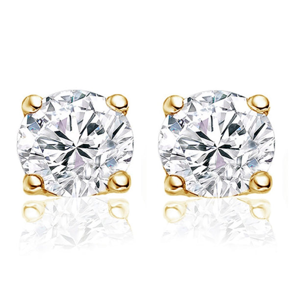 Bijora Ohrstecker mit Zirkonia aus recyceltem 925 Silber – vergoldet, Ø ca. 8 mm, klassischer Solitär-Look, edler Ohrschmuck, Gesamtansicht auf weißem Hintergrund.