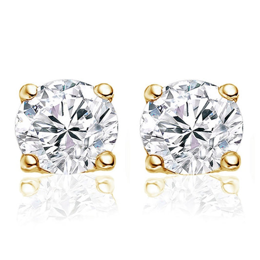 Bijora Ohrstecker mit Zirkonia aus recyceltem 925 Silber – vergoldet, Ø ca. 8 mm, klassischer Solitär-Look, edler Ohrschmuck, Gesamtansicht auf weißem Hintergrund.