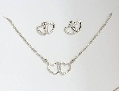 BIJORA Set aus Collier & Ohrsteckern mit Herzanhängern, Silber 925 rhodiniert – Gesamtansicht auf weißem Hintergrund.