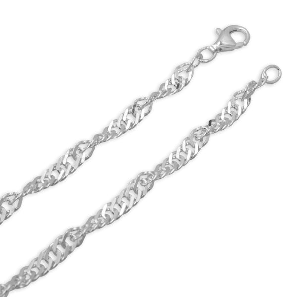 Bijora Singapurkette aus 925 Sterling Silber – klassische, glänzende Silberkette mit gedrehter Gliederstruktur, ca. 3,5 mm breit und 42 cm lang, Gesamtansicht auf weißem Hintergrund.