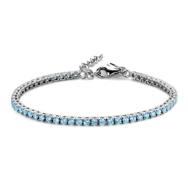 Bijora Tennisarmband aus 925 Sterling Silber, rhodiniert – zarte hellblaue Zirkonia-Steine, frischer Glanz & feine Verarbeitung, edles Design.