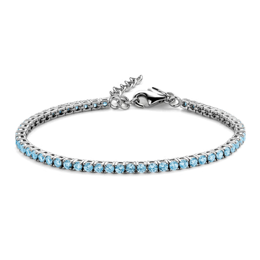 Bijora Tennisarmband aus 925 Sterling Silber, rhodiniert – zarte hellblaue Zirkonia-Steine, frischer Glanz & feine Verarbeitung, edles Design.