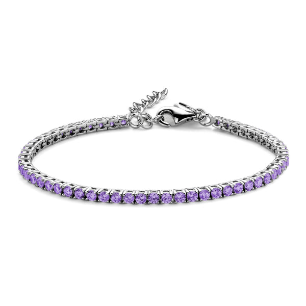 Bijora Tennisarmband aus 925 Sterling Silber, rhodiniert – edle lila Zirkonia-Steine, elegant & feminin, fein verarbeitet mit Herzanhänger.