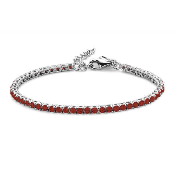 Bijora Tennisarmband aus 925 Sterling Silber, rhodiniert – leuchtend rote Zirkonia-Steine, glamouröses Design mit Herz-Tag, elegant & hochwertig.