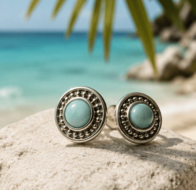 Larimar Ohrringe inspiriert von der Karibik und tropischen Lagunen